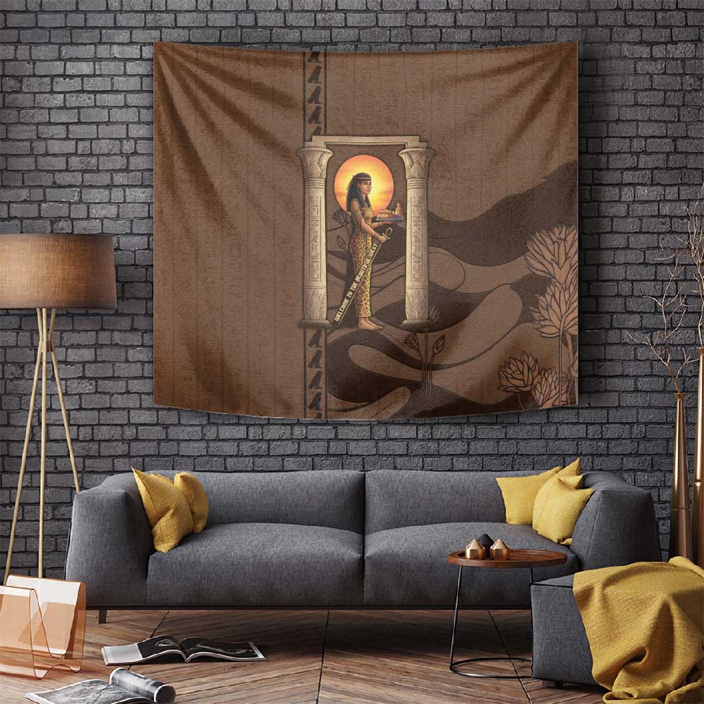 Imenet Sunlit Temple Columns Tapestry with Ancient Egyptian Offering Scene