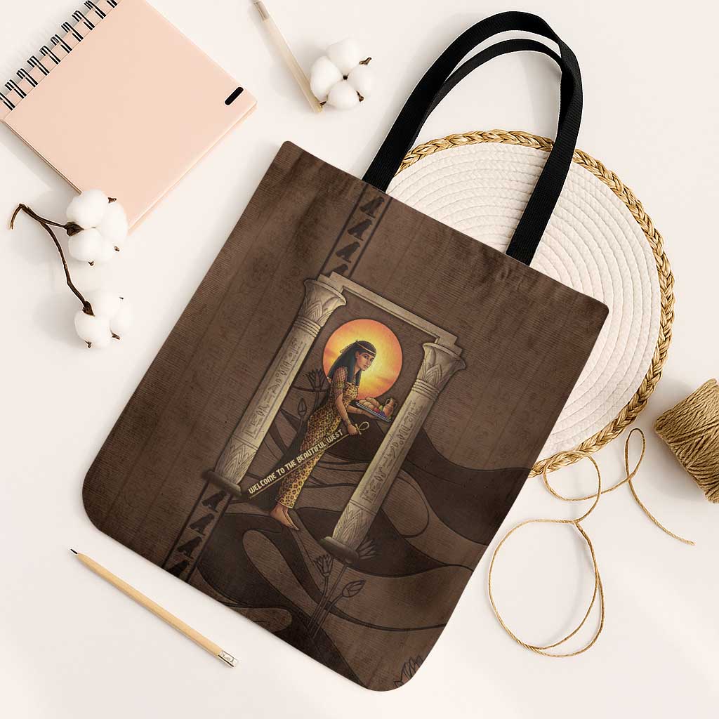 Imenet Sunlit Temple Columns Tote Bag with Ancient Egyptian Offering Scene