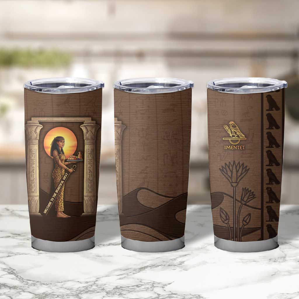 Imenet Sunlit Temple Columns Tumbler Cup with Ancient Egyptian Offering Scene