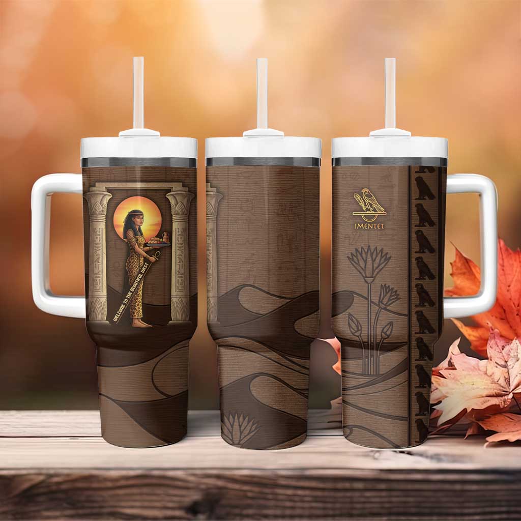 Imenet Sunlit Temple Columns Tumbler With Handle with Ancient Egyptian Offering Scene