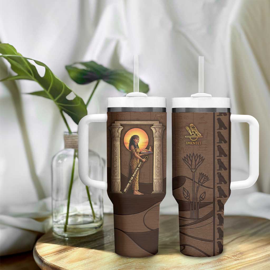 Imenet Sunlit Temple Columns Tumbler With Handle with Ancient Egyptian Offering Scene
