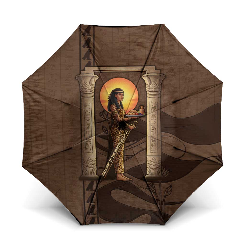 Imenet Sunlit Temple Columns Umbrella with Ancient Egyptian Offering Scene