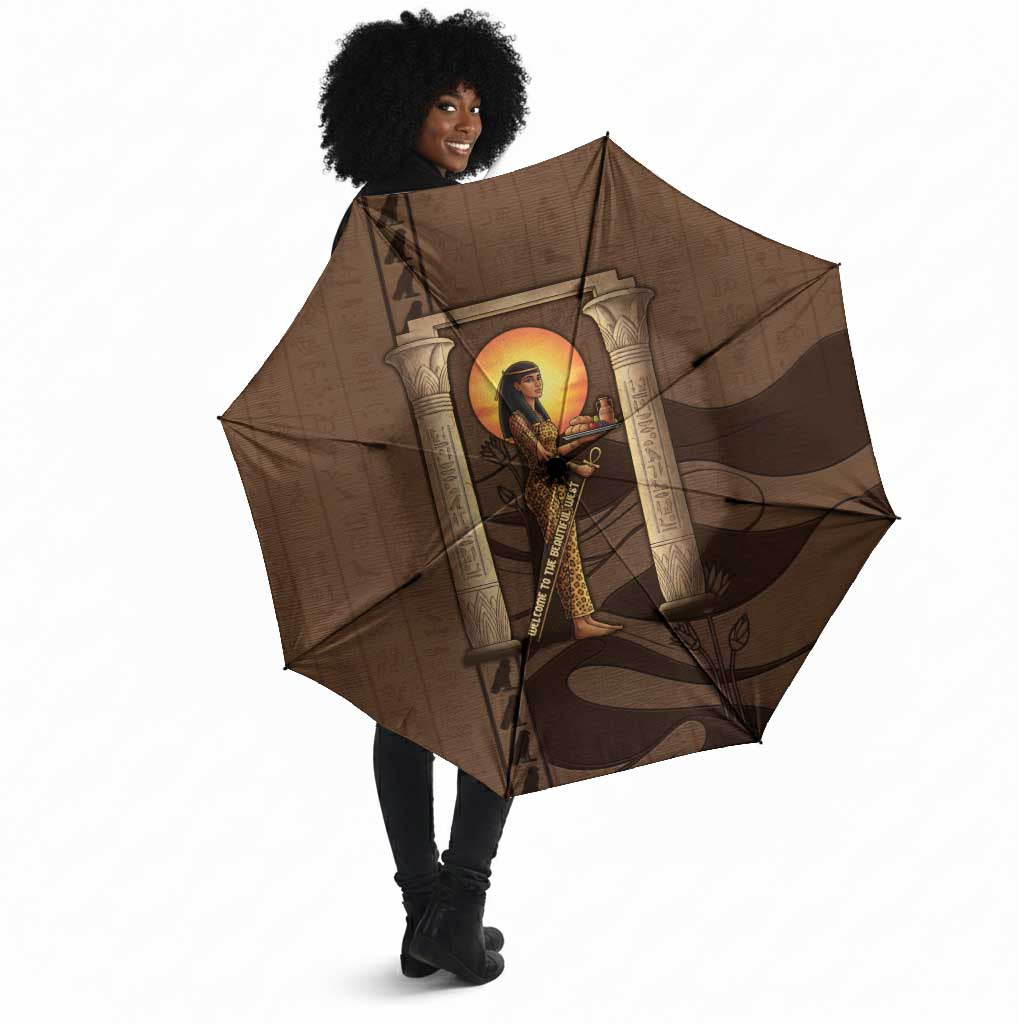 Imenet Sunlit Temple Columns Umbrella with Ancient Egyptian Offering Scene