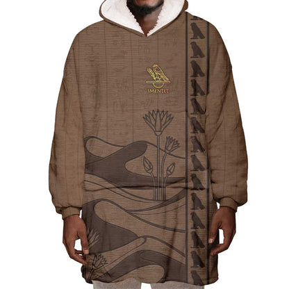 Imenet Sunlit Temple Columns Wearable Blanket Hoodie with Ancient Egyptian Offering Scene