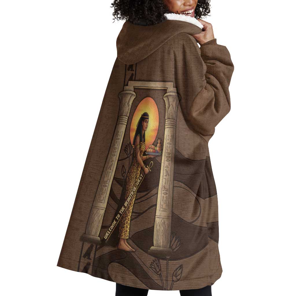 Imenet Sunlit Temple Columns Wearable Blanket Hoodie with Ancient Egyptian Offering Scene