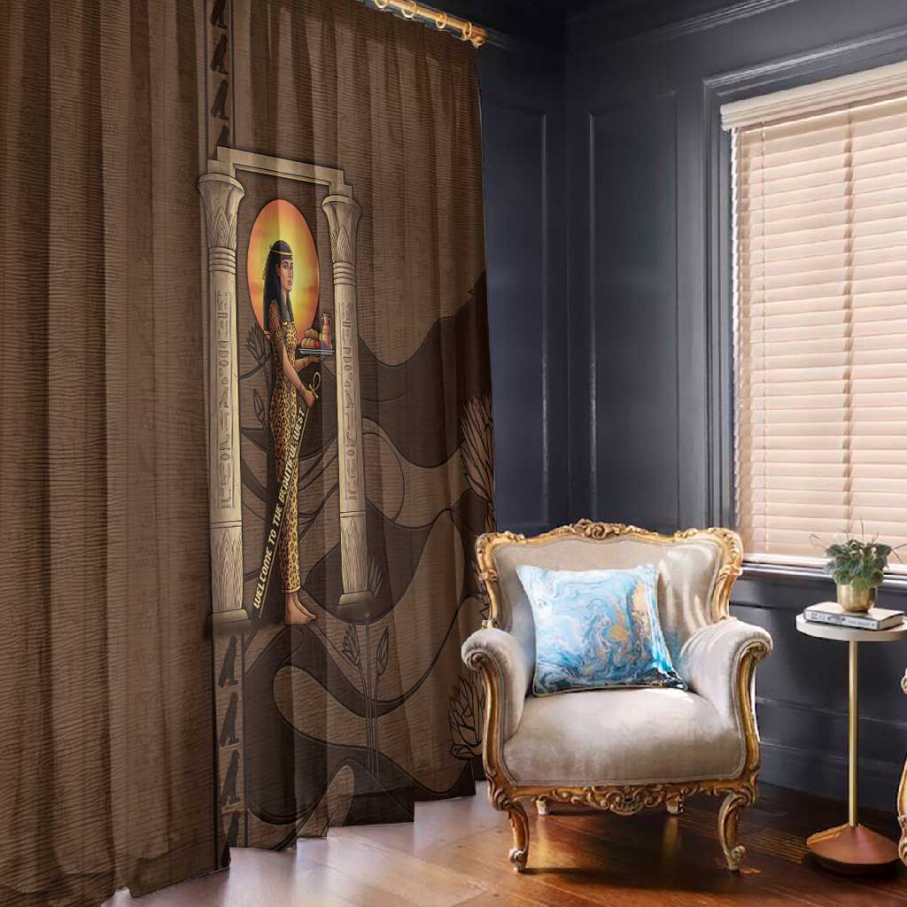 Imenet Sunlit Temple Columns Window Curtain with Ancient Egyptian Offering Scene