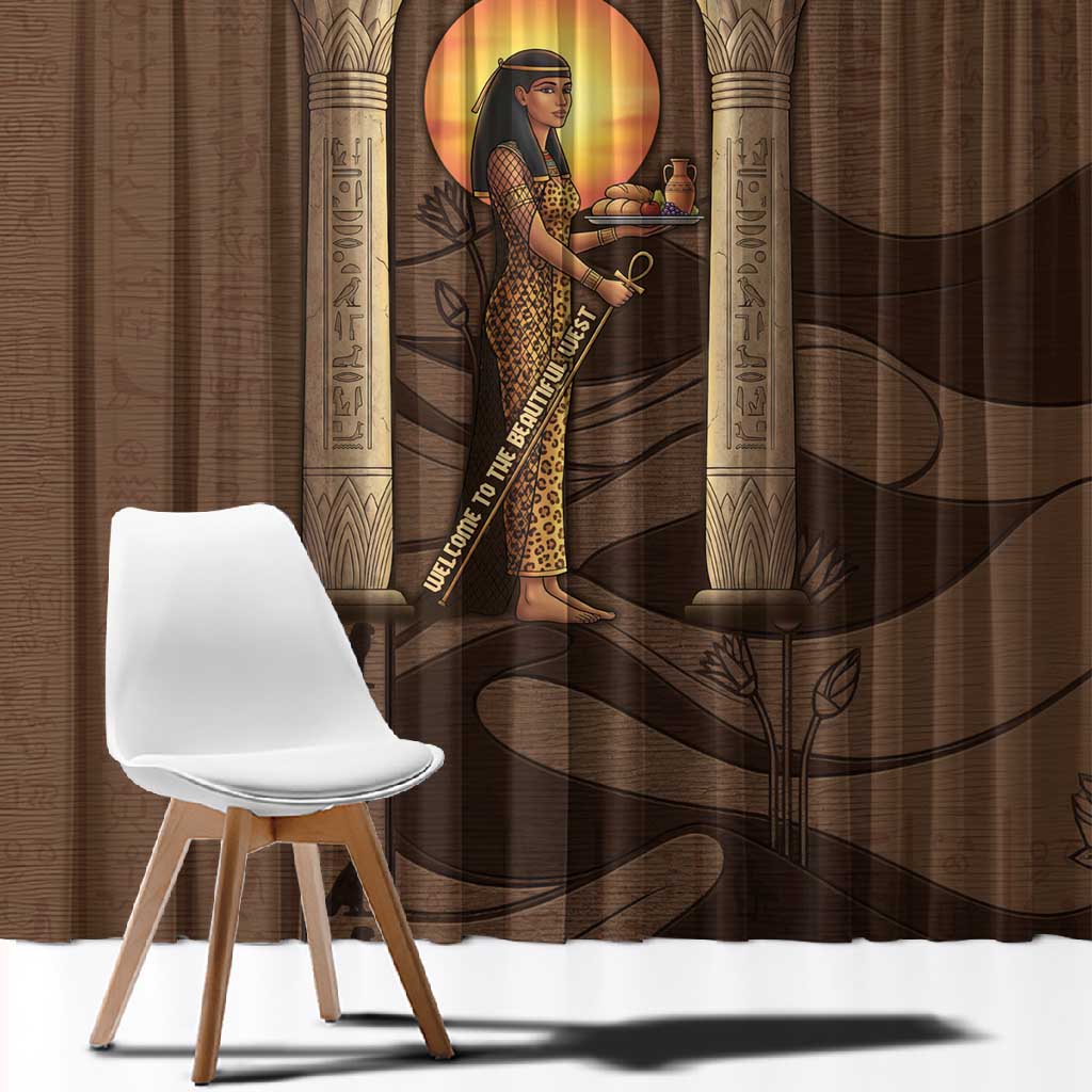 Imenet Sunlit Temple Columns Window Curtain with Ancient Egyptian Offering Scene