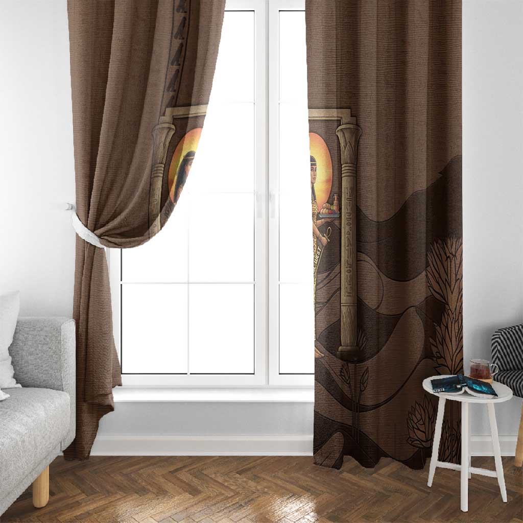 Imenet Sunlit Temple Columns Window Curtain with Ancient Egyptian Offering Scene