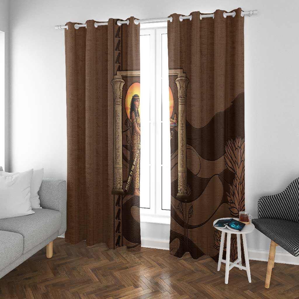Imenet Sunlit Temple Columns Window Curtain with Ancient Egyptian Offering Scene