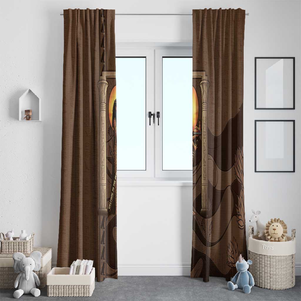Imenet Sunlit Temple Columns Window Curtain with Ancient Egyptian Offering Scene