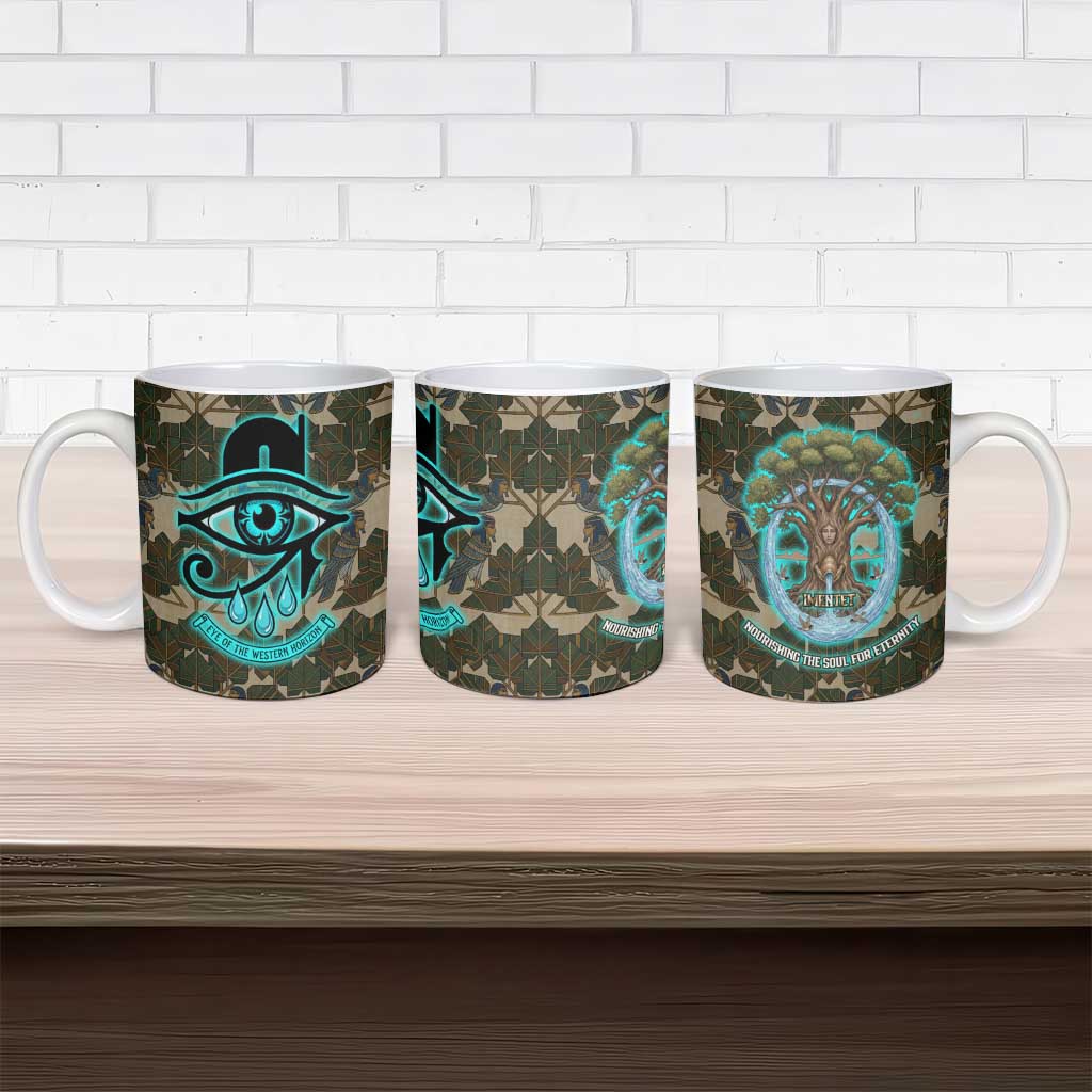 Imentet Egyptian Ceramic Mug with Eye of Horus and Eternal Tree in Afterlife