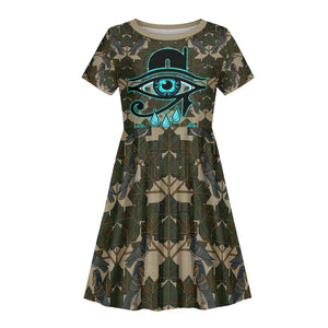 Imentet Egyptian Kid Short Sleeve Dress with Eye of Horus and Eternal Tree in Afterlife