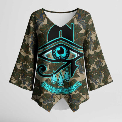 Imentet Egyptian Kimono Sleeve Blouse with Eye of Horus and Eternal Tree in Afterlife
