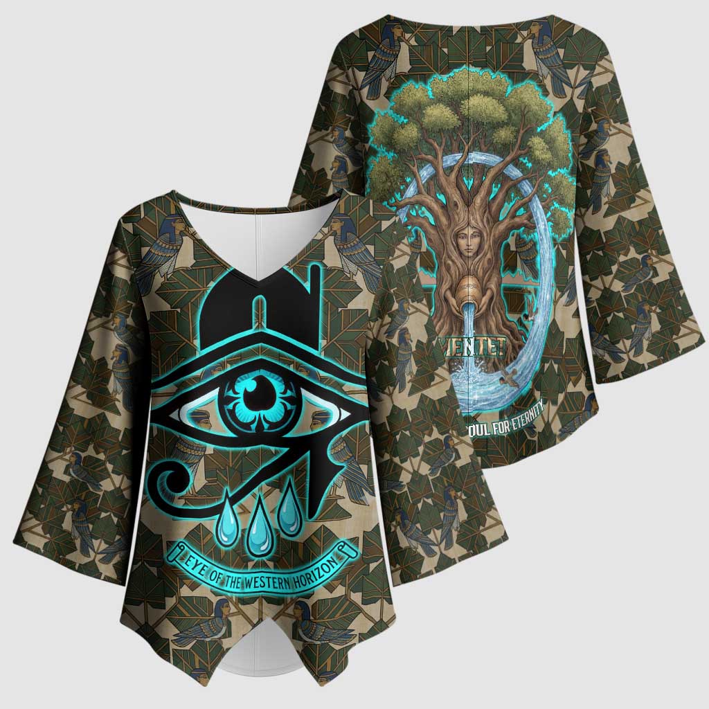 Imentet Egyptian Kimono Sleeve Blouse with Eye of Horus and Eternal Tree in Afterlife