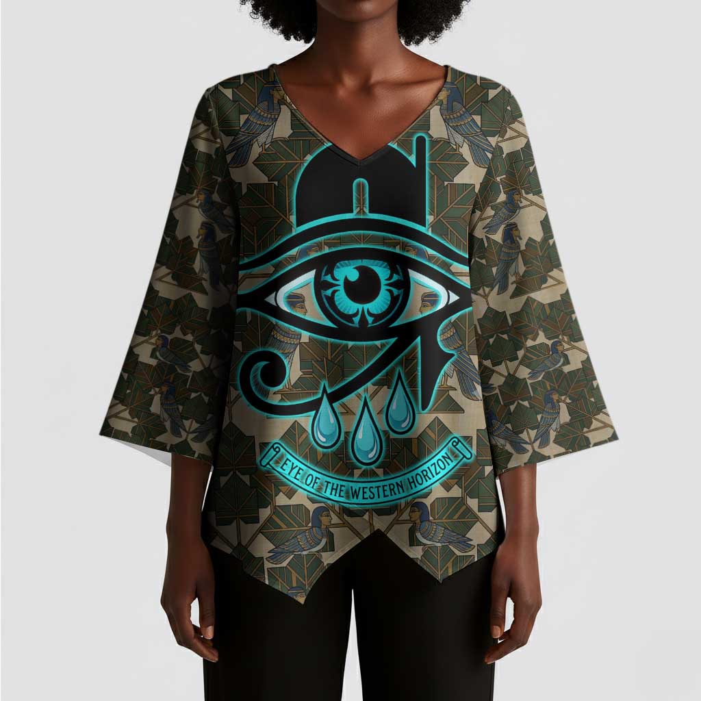 Imentet Egyptian Kimono Sleeve Blouse with Eye of Horus and Eternal Tree in Afterlife