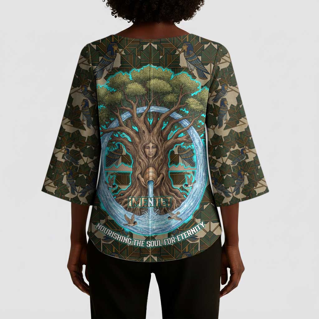 Imentet Egyptian Kimono Sleeve Blouse with Eye of Horus and Eternal Tree in Afterlife
