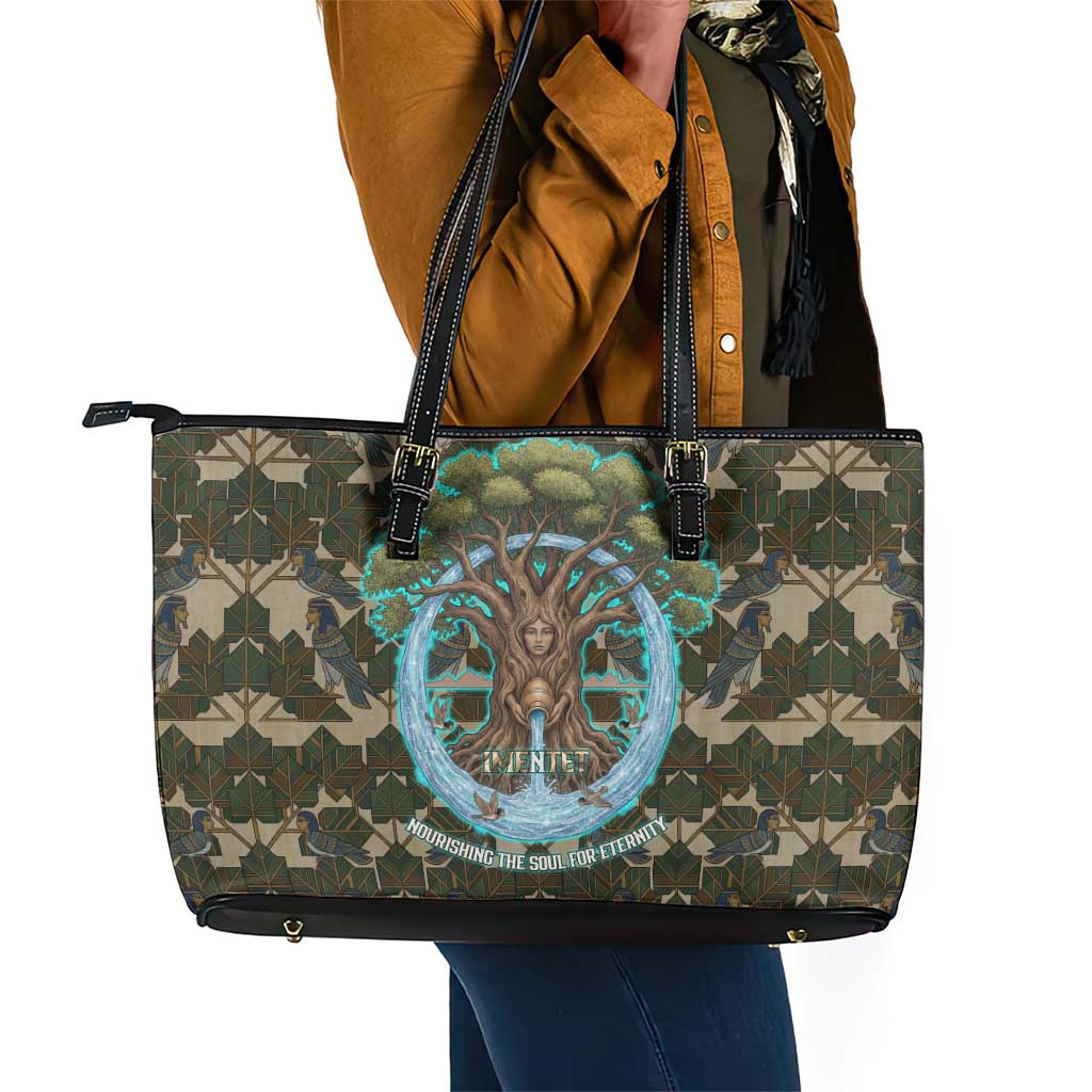 Imentet Egyptian Leather Tote Bag with Eye of Horus and Eternal Tree in Afterlife
