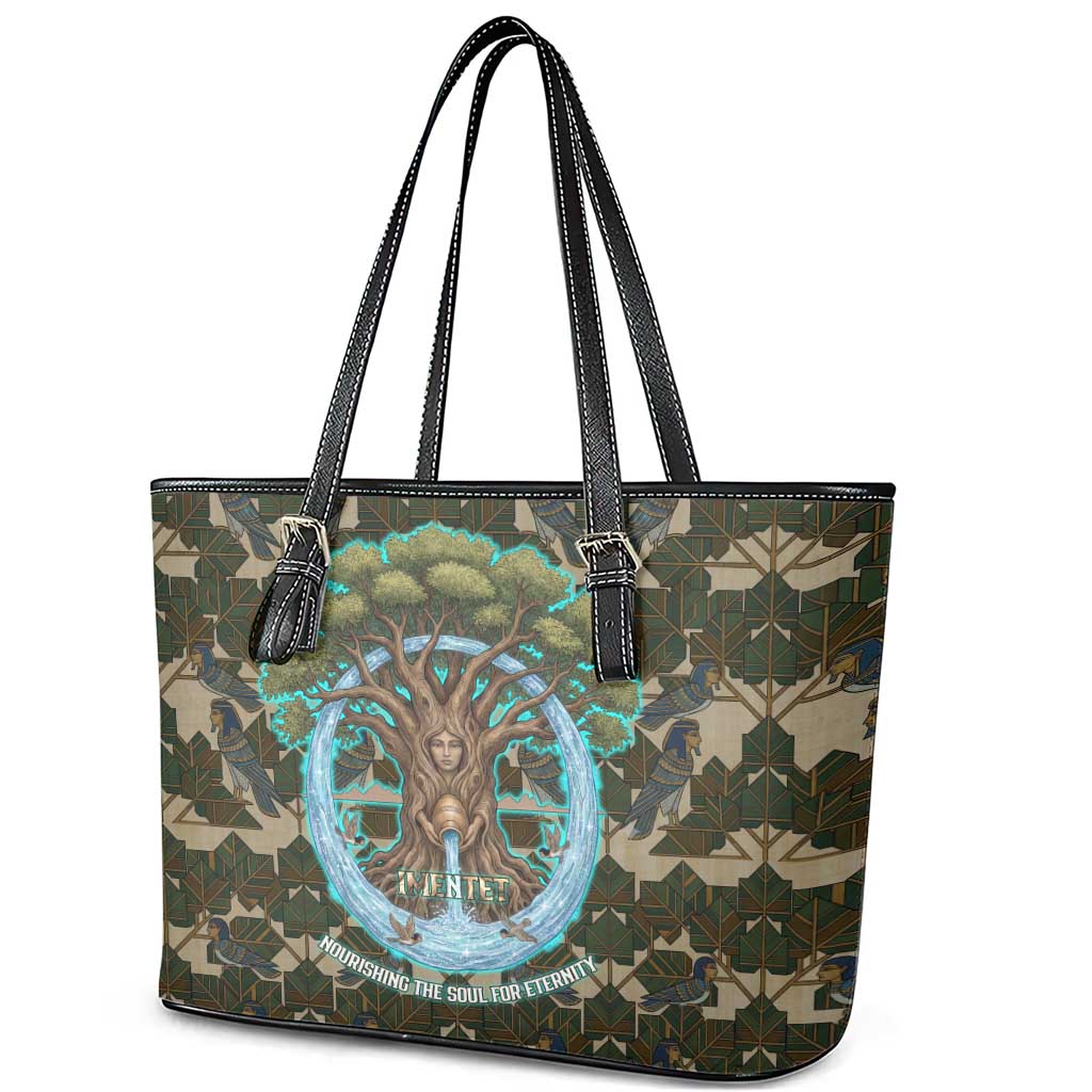 Imentet Egyptian Leather Tote Bag with Eye of Horus and Eternal Tree in Afterlife