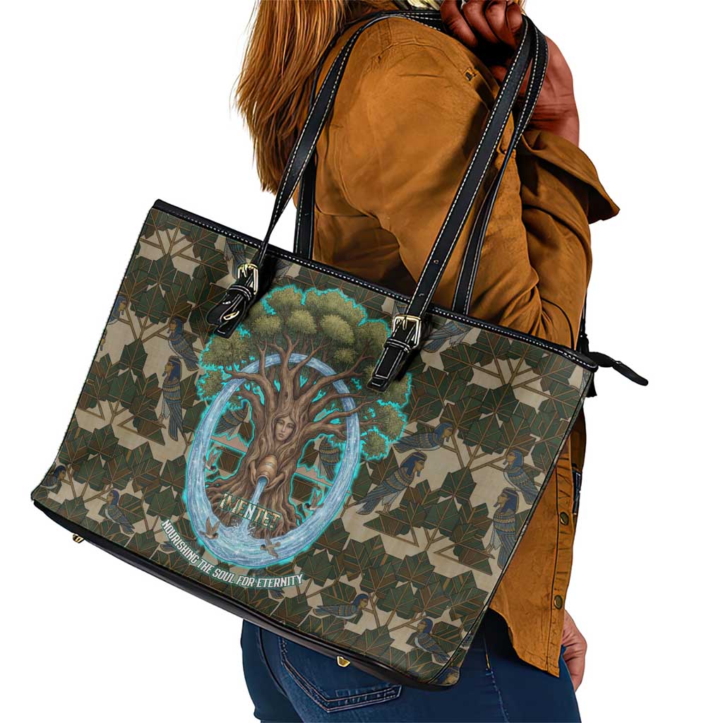 Imentet Egyptian Leather Tote Bag with Eye of Horus and Eternal Tree in Afterlife