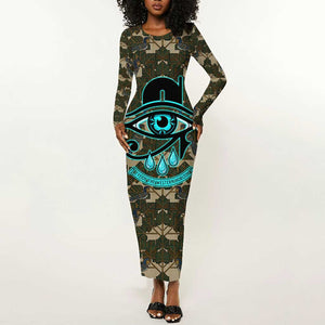 Imentet Egyptian Long Sleeve Bodycon Dress with Eye of Horus and Eternal Tree in Afterlife