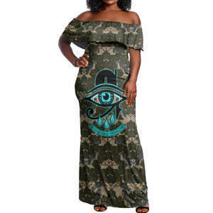 Imentet Egyptian Off Shoulder Maxi Dress with Eye of Horus and Eternal Tree in Afterlife