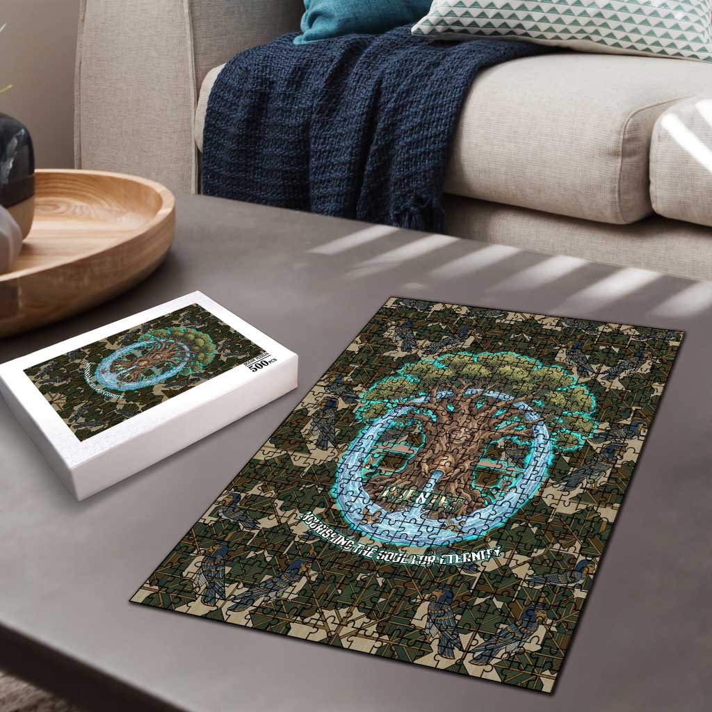 Imentet Egyptian Puzzle with Eye of Horus and Eternal Tree in Afterlife