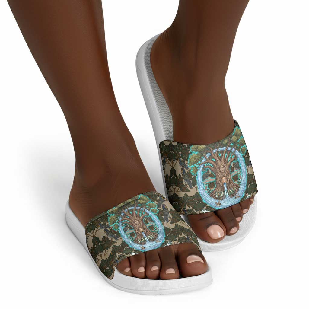Imentet Egyptian Slide Sandals with Eye of Horus and Eternal Tree in Afterlife