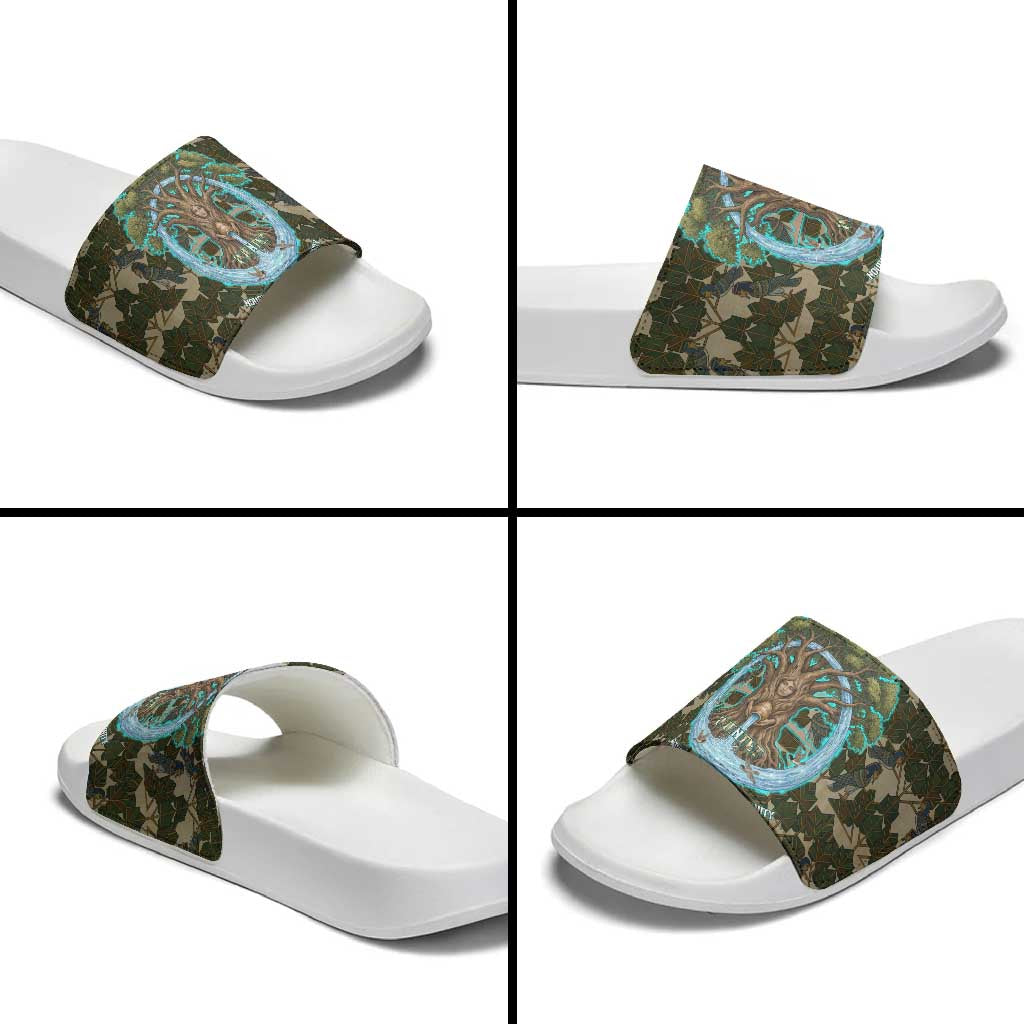 Imentet Egyptian Slide Sandals with Eye of Horus and Eternal Tree in Afterlife