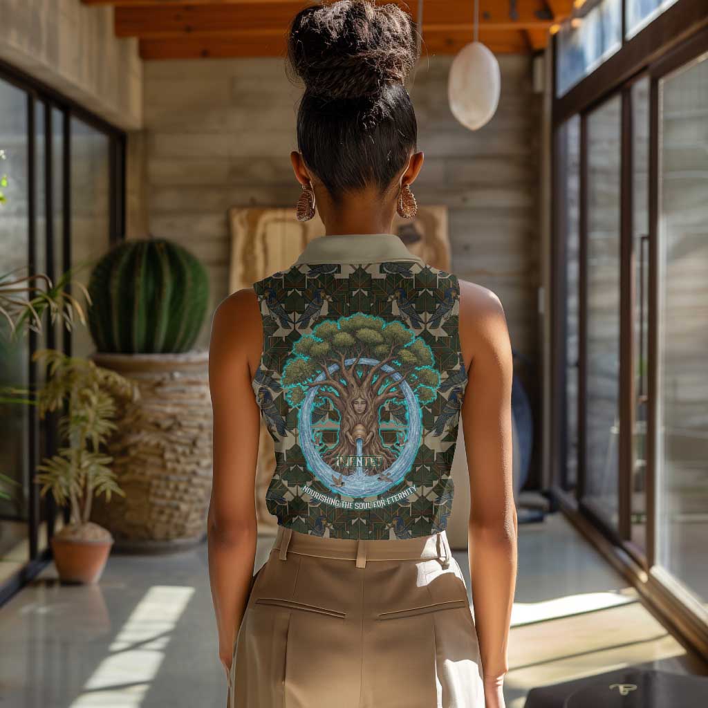 Imentet Egyptian Women Sleeveless Polo Shirt with Eye of Horus and Eternal Tree in Afterlife