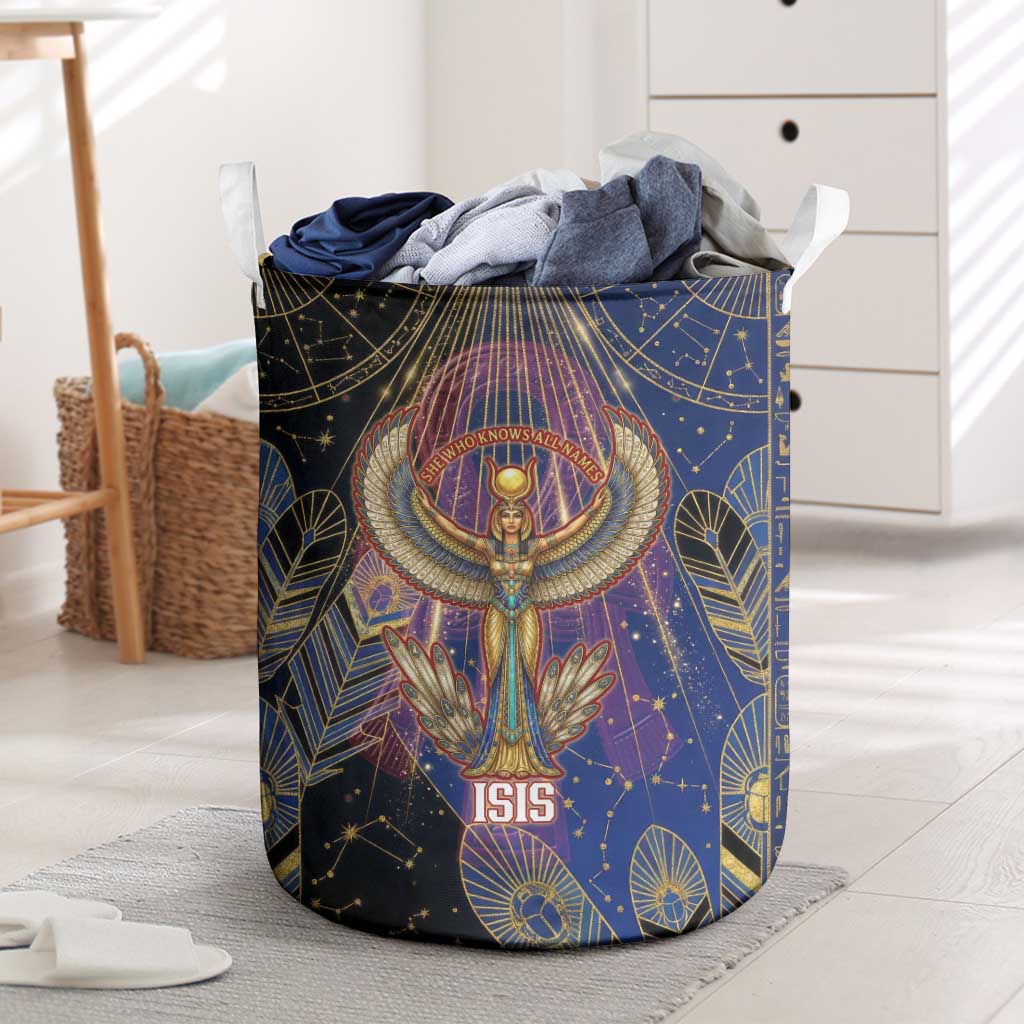 Isis Ankh Symbol Laundry Basket with Celestial Wings in Ancient Egyptian Cosmic