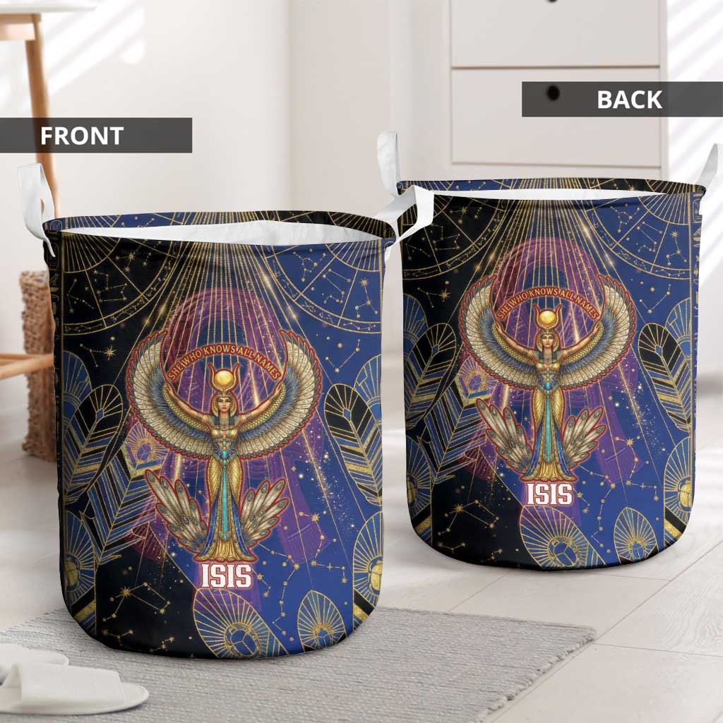 Isis Ankh Symbol Laundry Basket with Celestial Wings in Ancient Egyptian Cosmic