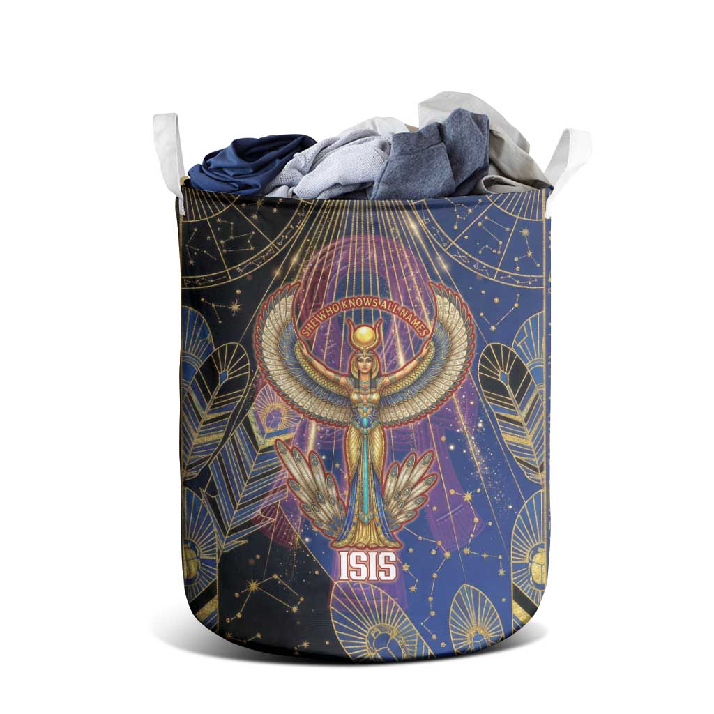 Isis Ankh Symbol Laundry Basket with Celestial Wings in Ancient Egyptian Cosmic