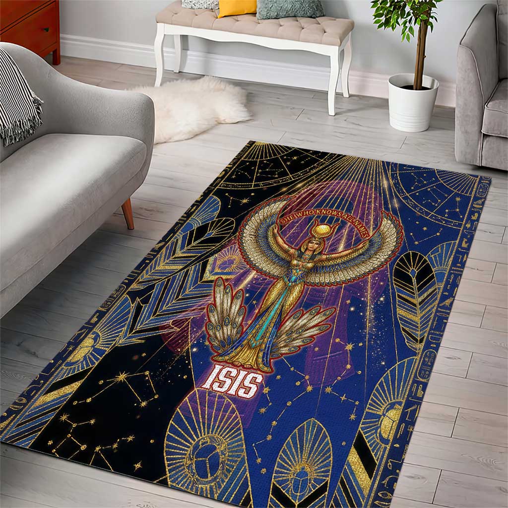 Isis Ankh Symbol Area Rug with Celestial Wings in Ancient Egyptian Cosmic