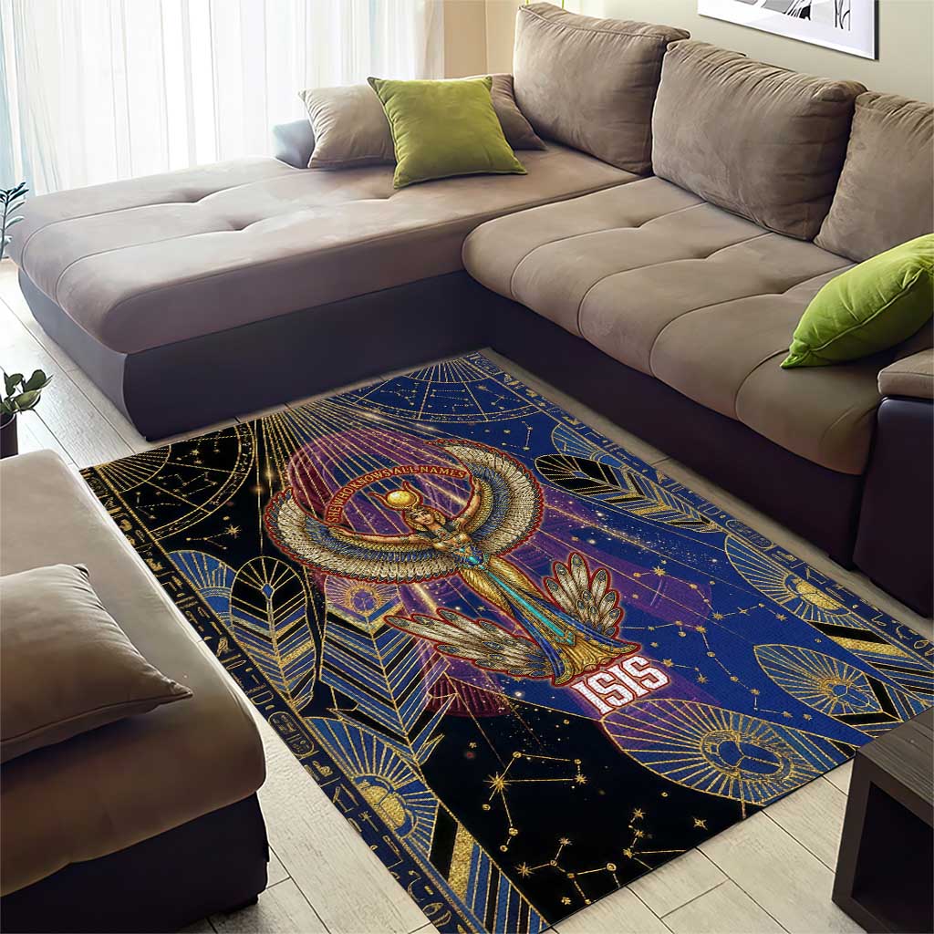 Isis Ankh Symbol Area Rug with Celestial Wings in Ancient Egyptian Cosmic