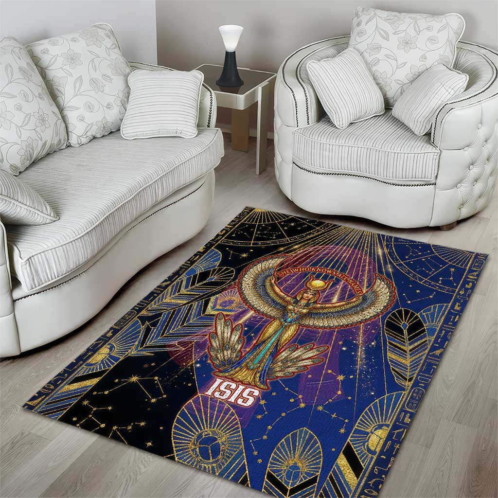 Isis Ankh Symbol Area Rug with Celestial Wings in Ancient Egyptian Cosmic