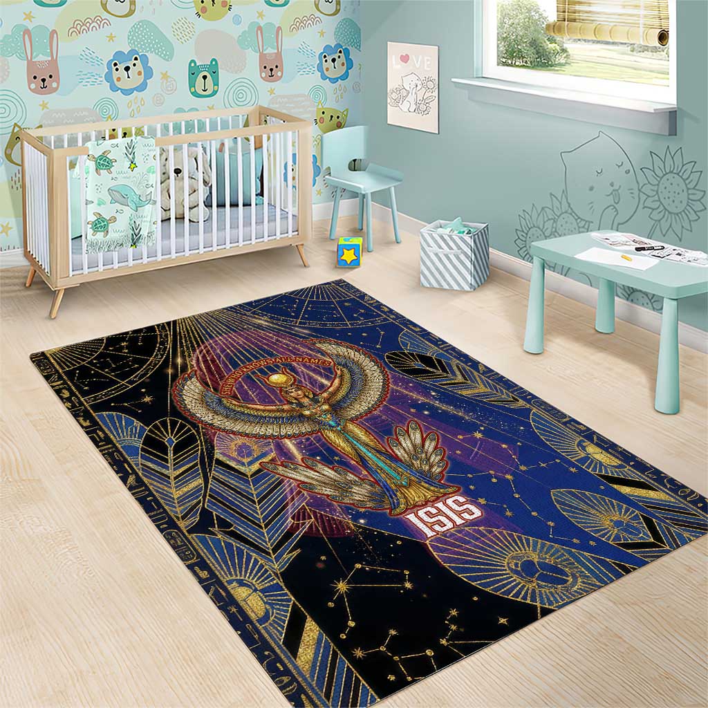 Isis Ankh Symbol Area Rug with Celestial Wings in Ancient Egyptian Cosmic