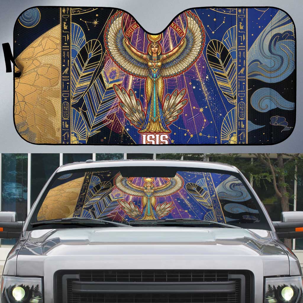 Isis Ankh Symbol Auto Sun Shade with Celestial Wings in Ancient Egyptian Cosmic