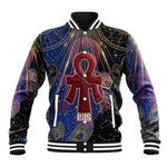Isis Ankh Symbol Baseball Jacket with Celestial Wings in Ancient Egyptian Cosmic