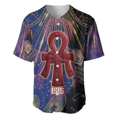 Isis Ankh Symbol Baseball Jersey with Celestial Wings in Ancient Egyptian Cosmic
