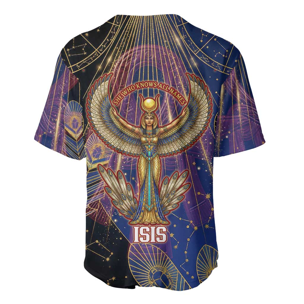 Isis Ankh Symbol Baseball Jersey with Celestial Wings in Ancient Egyptian Cosmic