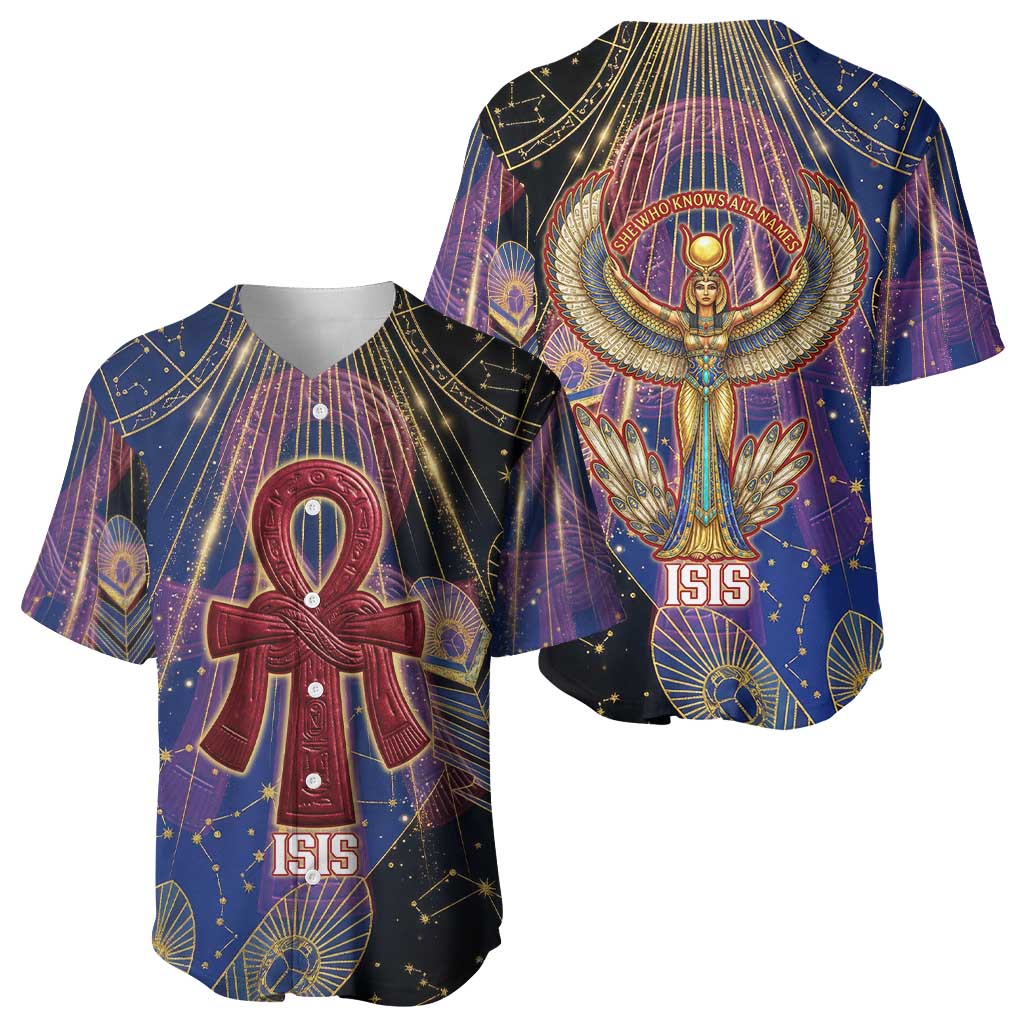 Isis Ankh Symbol Baseball Jersey with Celestial Wings in Ancient Egyptian Cosmic