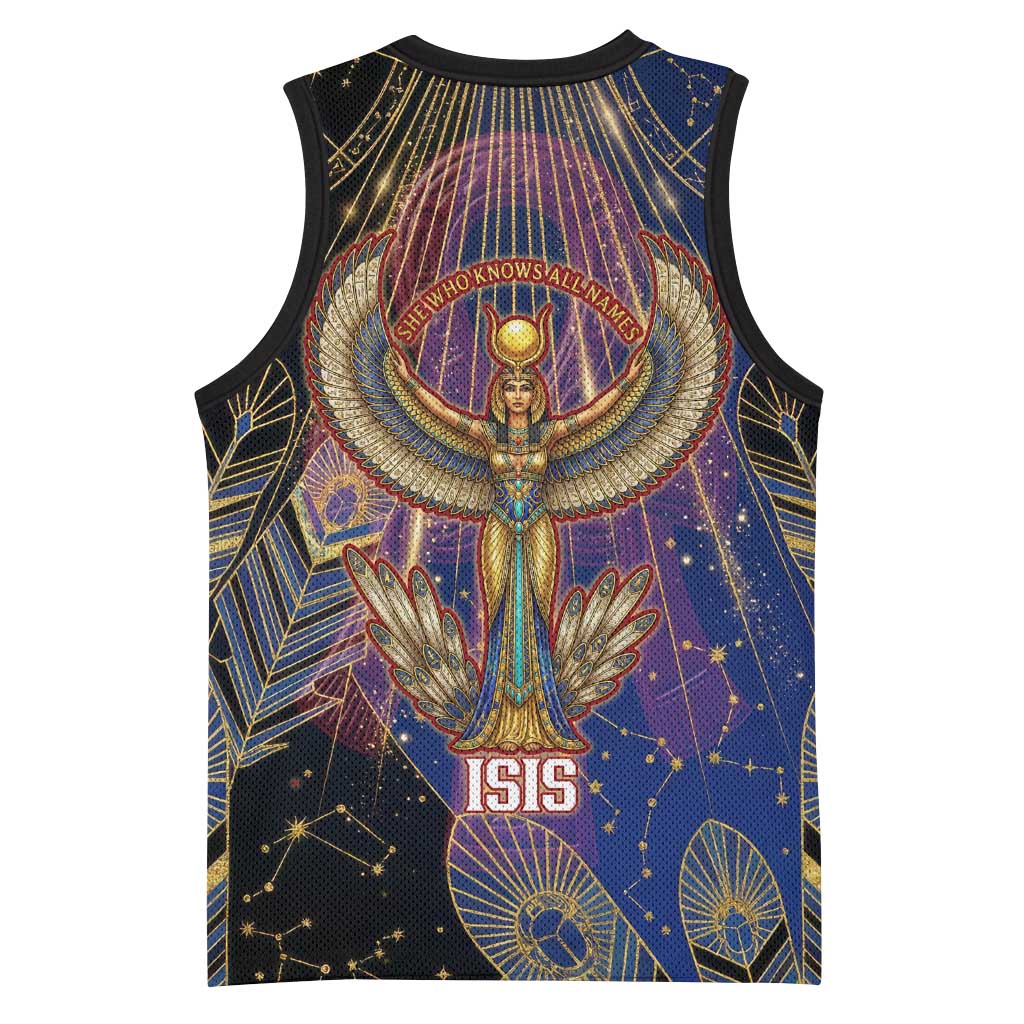 Isis Ankh Symbol Basketball Jersey with Celestial Wings in Ancient Egyptian Cosmic