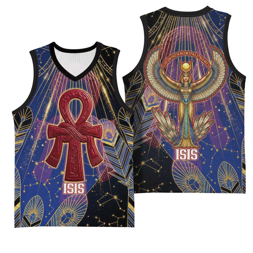 Isis Ankh Symbol Basketball Jersey with Celestial Wings in Ancient Egyptian Cosmic