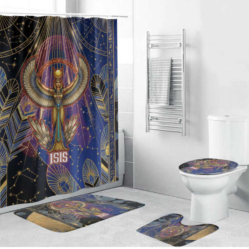 Isis Ankh Symbol Bathroom Set with Celestial Wings in Ancient Egyptian Cosmic