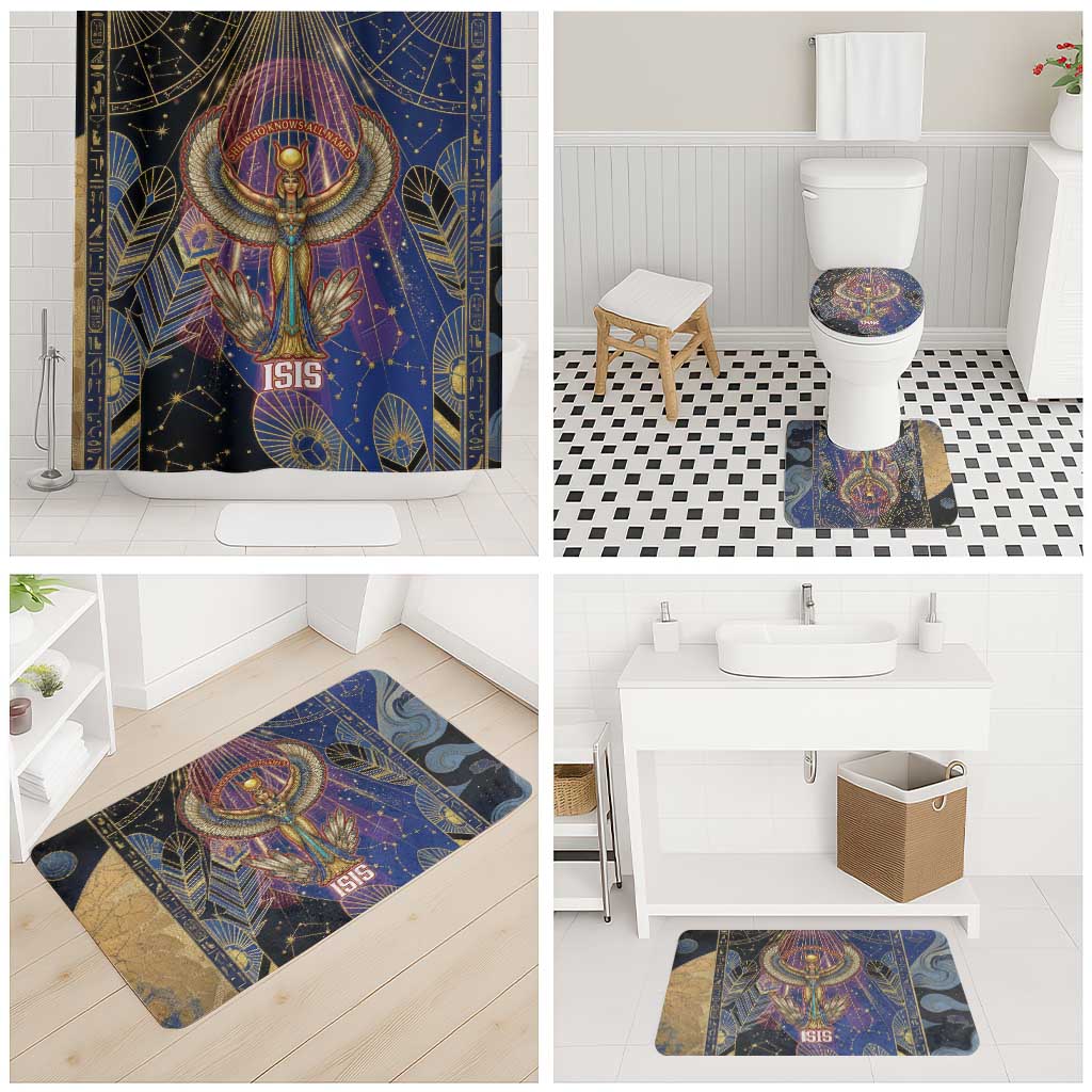 Isis Ankh Symbol Bathroom Set with Celestial Wings in Ancient Egyptian Cosmic