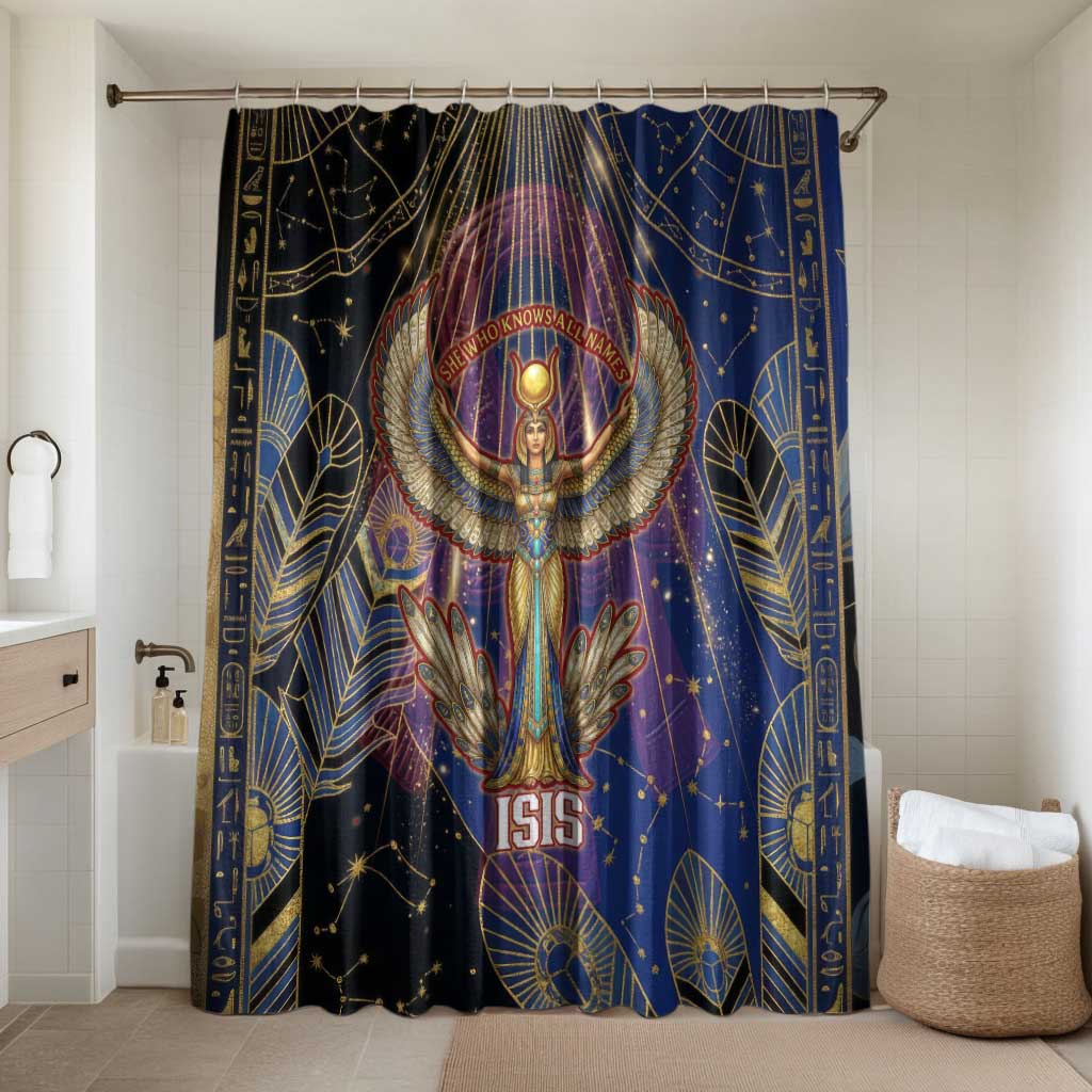 Isis Ankh Symbol Bathroom Set with Celestial Wings in Ancient Egyptian Cosmic