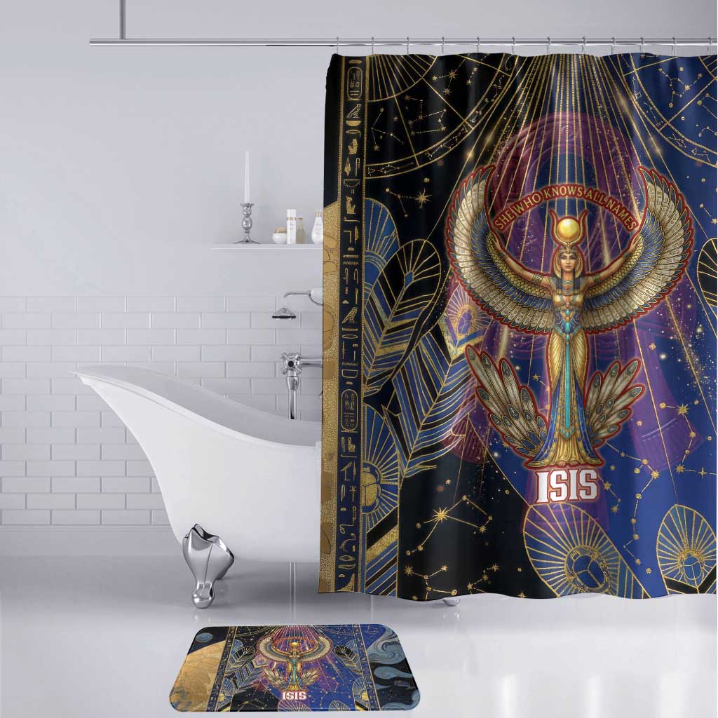 Isis Ankh Symbol Bathroom Set with Celestial Wings in Ancient Egyptian Cosmic