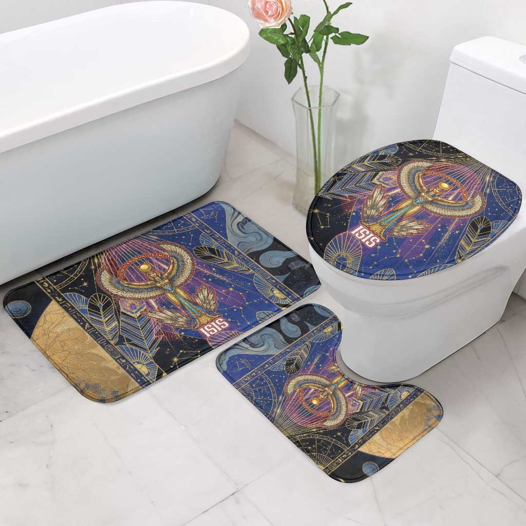 Isis Ankh Symbol Bathroom Set with Celestial Wings in Ancient Egyptian Cosmic
