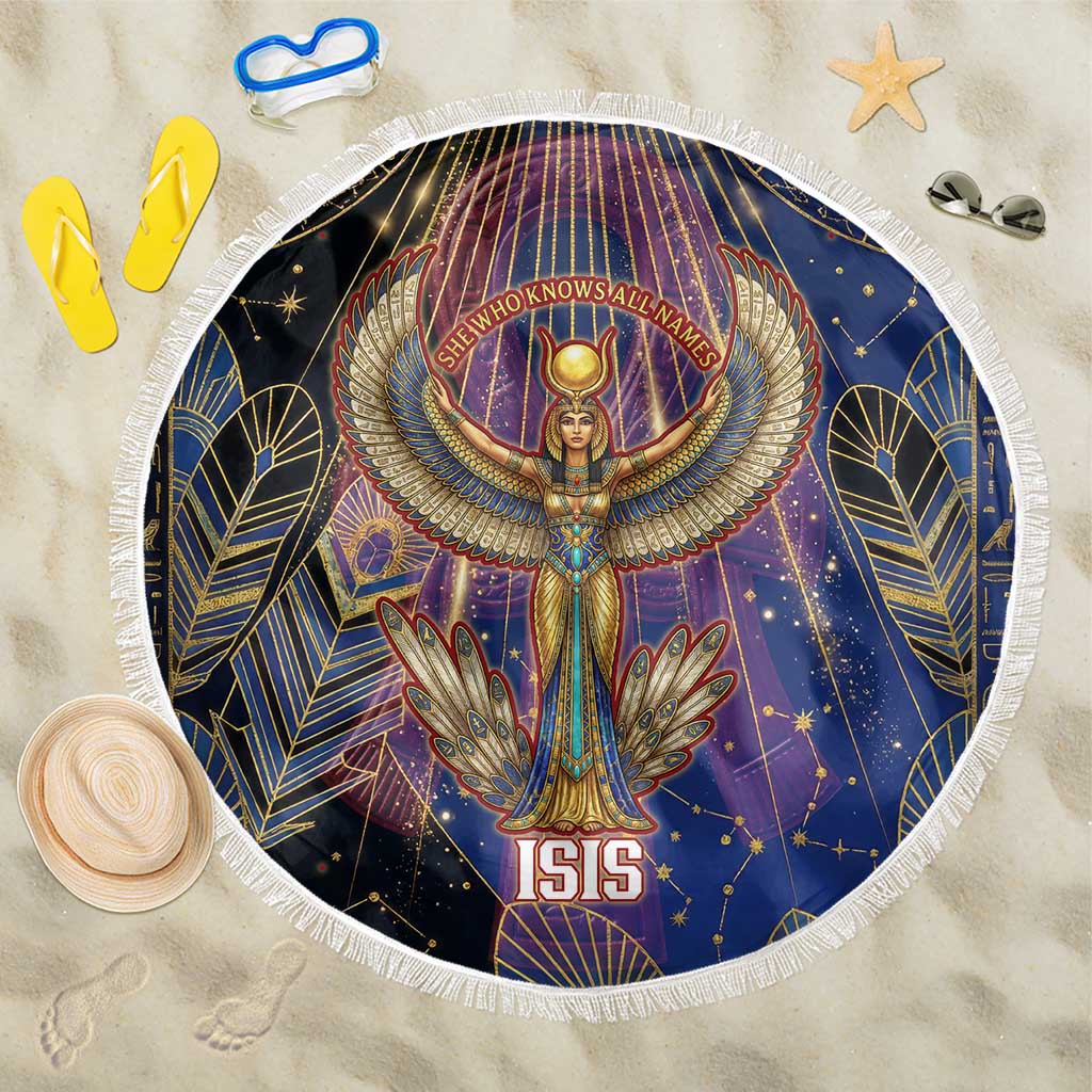 Isis Ankh Symbol Beach Blanket with Celestial Wings in Ancient Egyptian Cosmic