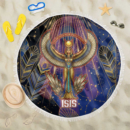 Isis Ankh Symbol Beach Blanket with Celestial Wings in Ancient Egyptian Cosmic
